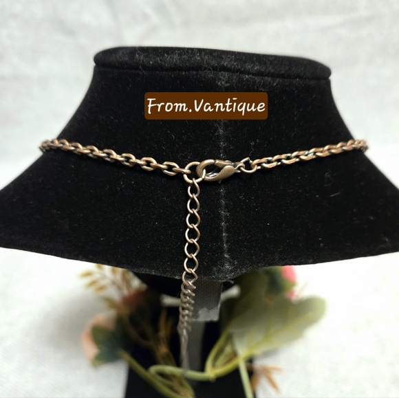 ◽️🟡 Vintage Victorian Rhinestone & Stone Copper Necklace ⛓️ - Picture 3 of 3